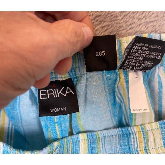 Erika Womens Linen Blend Short Size 3X Blue Striped Drawstring Casual Summer - Picture 8 of 11